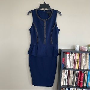 Navy Blue and Black Peplum Dress